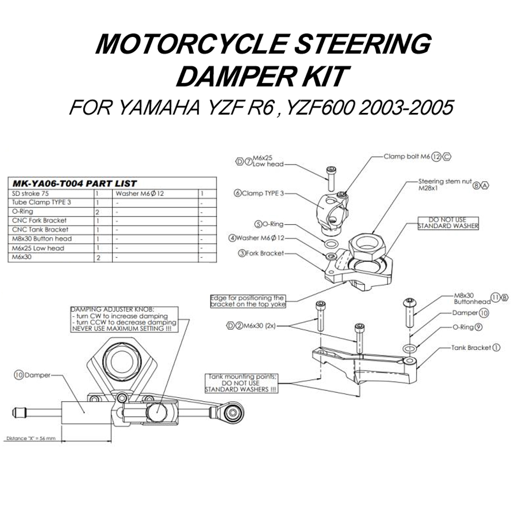 For YAMAHA YZF600 R6 2003-2005 - Steering Damper Stabilizer Kit Cnc 评论和价格